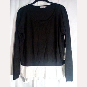 Evolution by Cyrus Sz L Knit Top Black With White Embellished Hemline